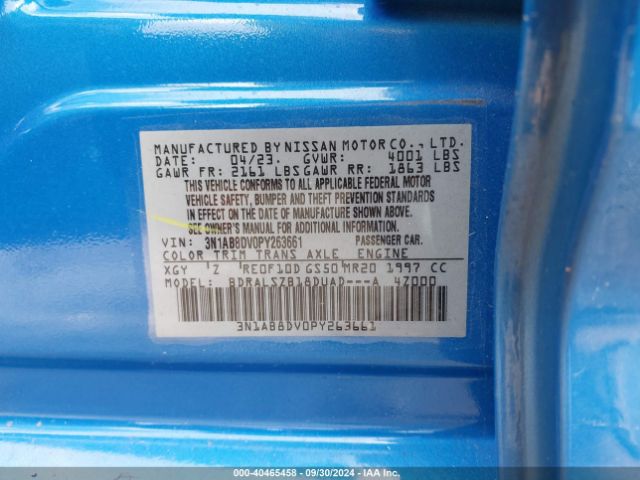 3N1AB8DV0PY263661 Nissan Sentra Sr Xtronic Cvt