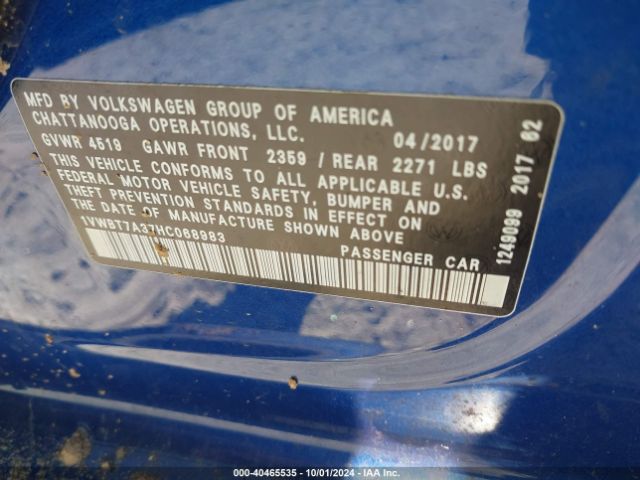 1VWBT7A37HC068983 Volkswagen Passat 1.8t Se