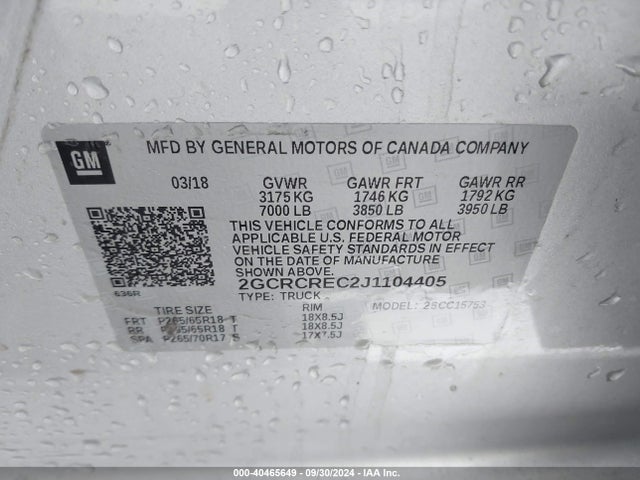 2GCRCREC2J1104405 Chevrolet Silverado 1500 1lt