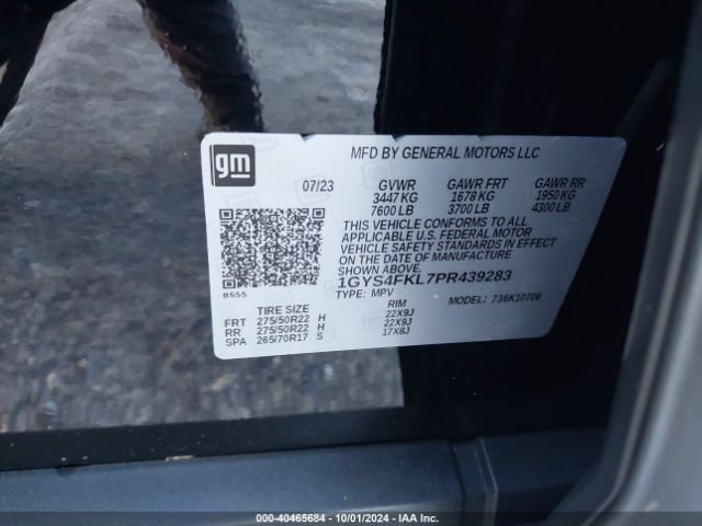 1GYS4FKL7PR439283 Cadillac Escalade 4wd Sport