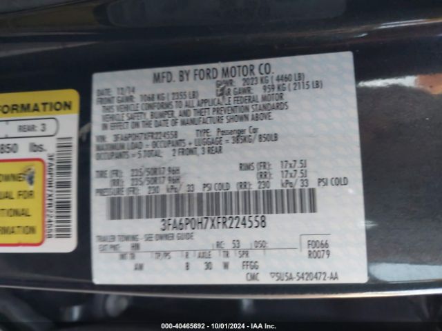3FA6P0H7XFR224558 Ford FUSION SE