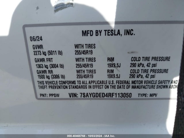 2024 TESLA MODEL Y 7SAYGDED4RF113050 Photo 8