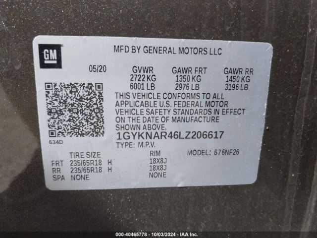 1GYKNAR46LZ206617 Cadillac Xt5 Fwd Luxury