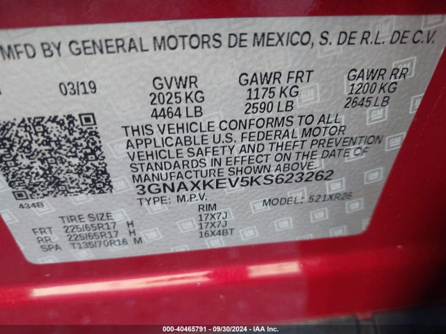Chevrolet EQUINOX LT 2019 3GNAXKEV5KS623262 Image 9