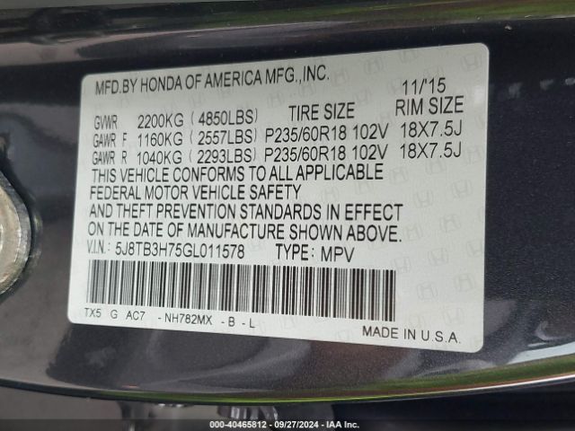 5J8TB3H75GL011578 Acura Rdx Advance Package