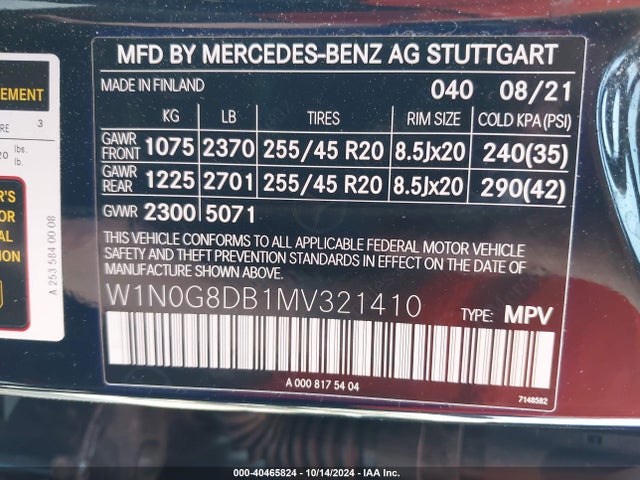 W1N0G8DB1MV321410 Mercedes-Benz Glc 300 Suv