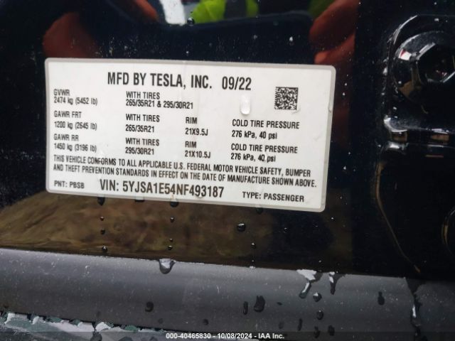 5YJSA1E54NF493187 Tesla Model S Dual Motor All-wheel Drive