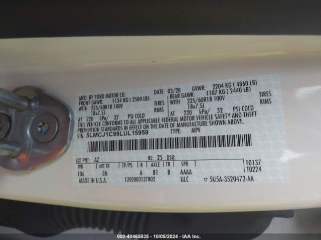 5LMCJ1C99LUL15959 Lincoln Corsair Standard