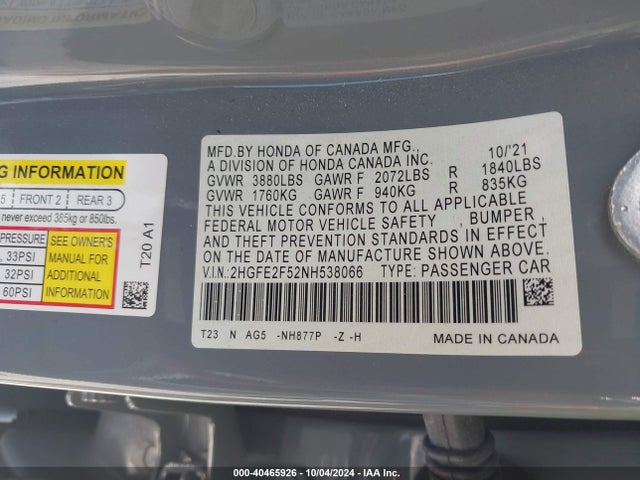 Honda Civic Sport 2022 2HGFE2F52NH538066 Image 9