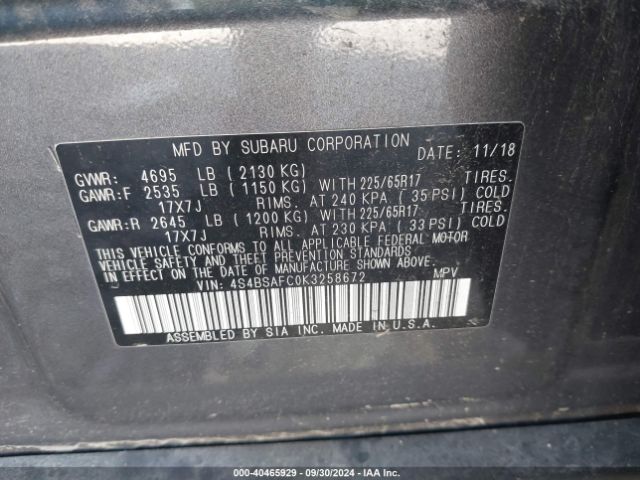 4S4BSAFC0K3258672 Subaru Outback 2.5i Premium