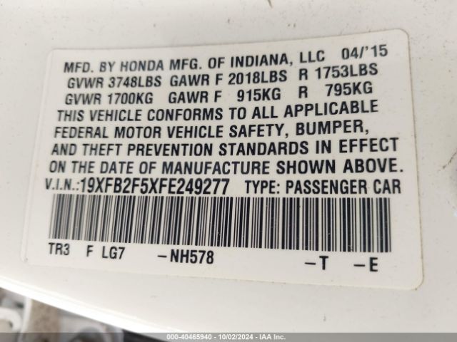 19XFB2F5XFE249277 Honda Civic Lx