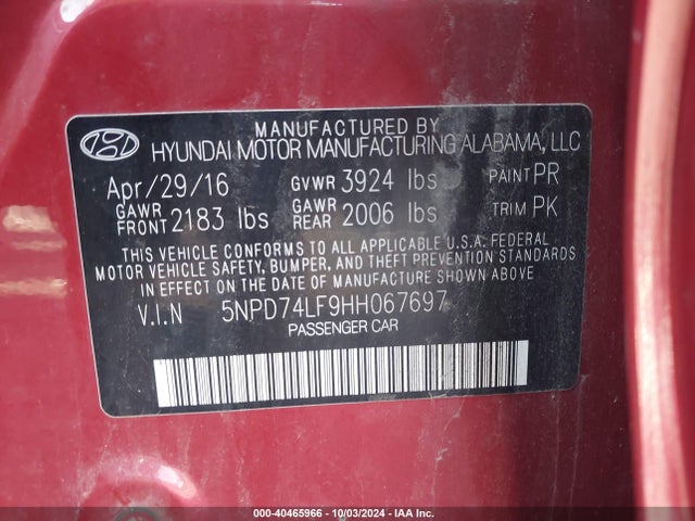 Hyundai ELANTRA SE 2017 5NPD74LF9HH067697 Image 9
