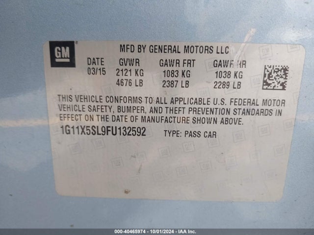 Chevrolet Impala 1fl 2015 1G11X5SL9FU132592 Image 9