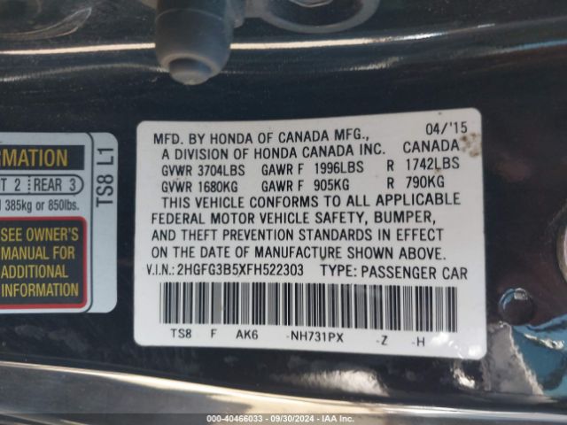 2HGFG3B5XFH522303 Honda Civic Lx