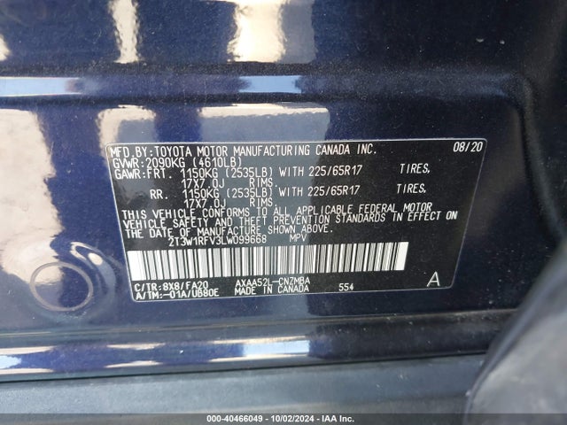 Toyota Rav4 Xle 2020 2T3W1RFV3LW099668 Image 9