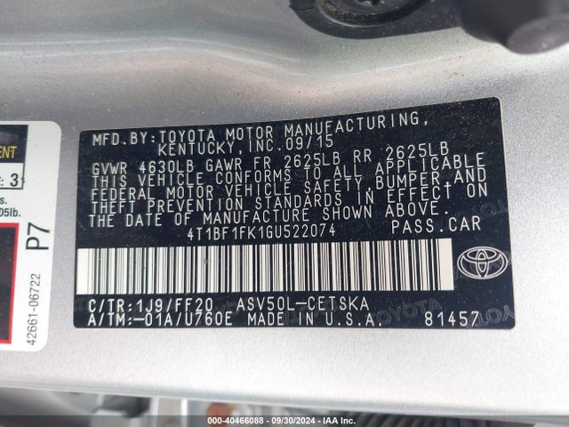 Toyota CAMRY SE 2016 4T1BF1FK1GU522074 Image 9