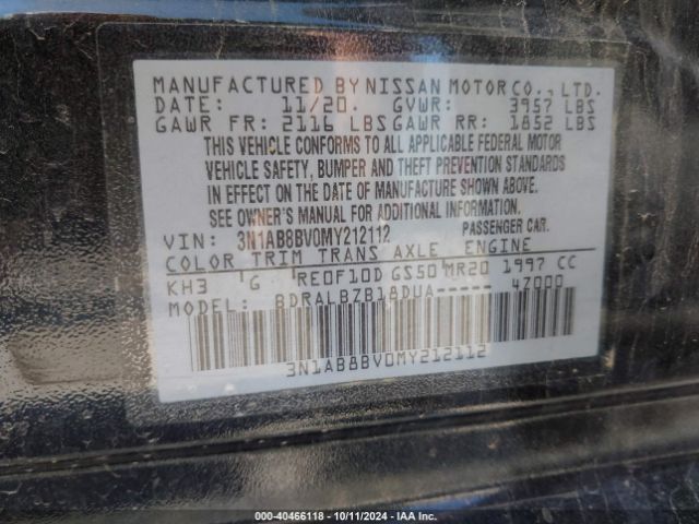 3N1AB8BV0MY212112 Nissan Sentra S Xtronic Cvt