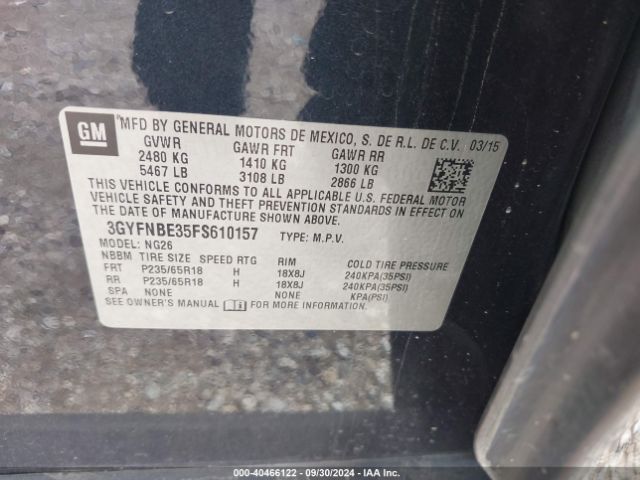 3GYFNBE35FS610157 Cadillac Srx Luxury Collection