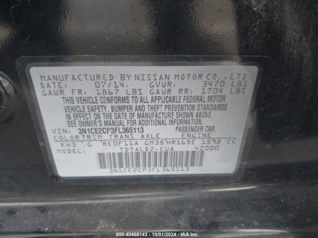 3N1CE2CP3FL365113 Nissan Versa Note Sv