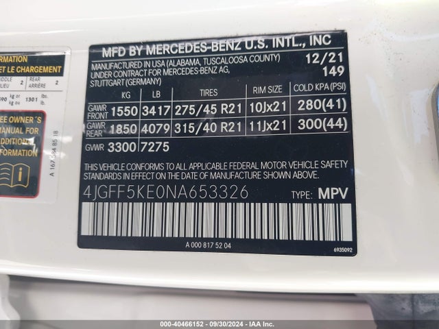 4JGFF5KE0NA653326 Mercedes-Benz Gls 450 4matic