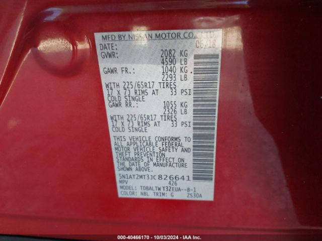 5N1AT2MT3JC826641 Nissan ROGUE SV
