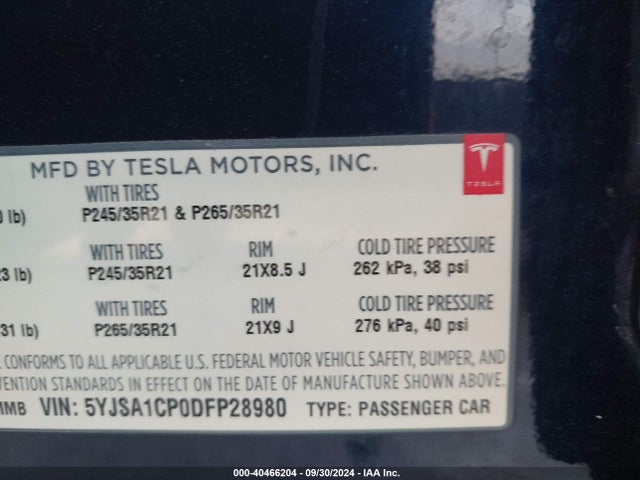 2013 TESLA MODEL S 5YJSA1CP0DFP28980 Photo 8