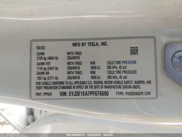 5YJ3E1EA7PF676690 Tesla Model 3 Rear-wheel Drive