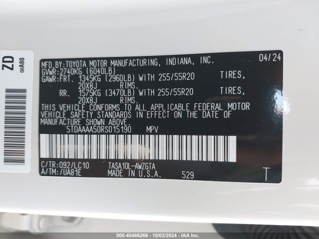 Toyota Grand Highlander Limited 2024 5TDAAAA50RS015190 Image 9