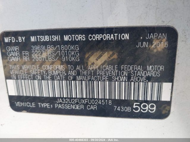JA32U2FUXFU024518 Mitsubishi LANCER ES