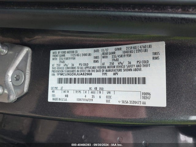 Ford ESCAPE SE 2018 1FMCU9GDXJUA82968 Image 9