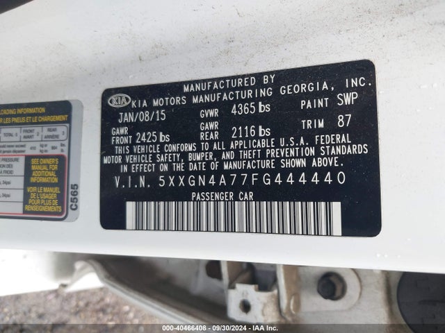 KIA OPTIMA EX 2015 5XXGN4A77FG444440 Image 9