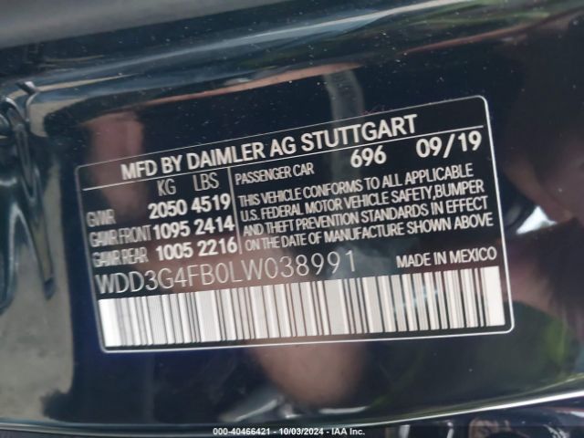 WDD3G4FB0LW038991 Mercedes-Benz A 220 4matic