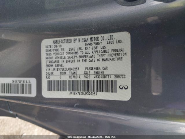 JN1EV7EK0LM340257 Infiniti Q60 PURE