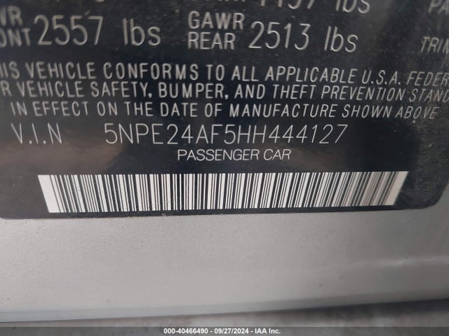 Hyundai Sonata 2017 5NPE24AF5HH444127 Image 9