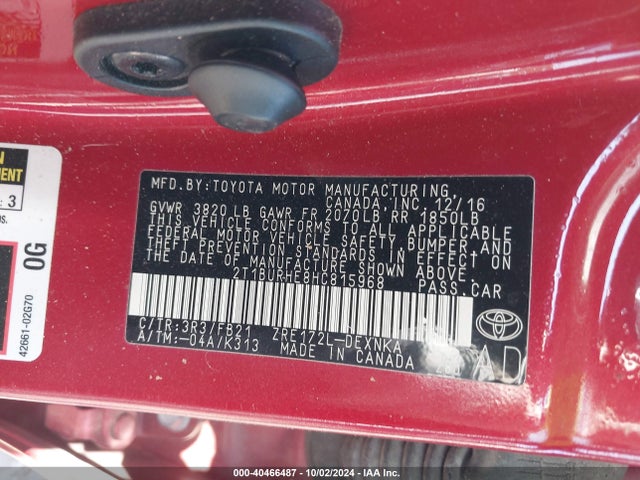 Toyota COROLLA LE 2017 2T1BURHE8HC815968 Image 9