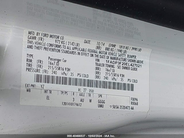 Ford FOCUS SE 2014 1FADP3F20EL427021 Image 9