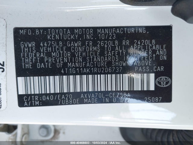 4T1G11AK1RU206737 Toyota CAMRY SE