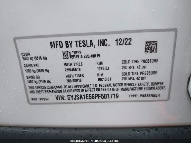 5YJSA1E55PF501719 Tesla Model S Dual Motor All-wheel Drive/standard Range