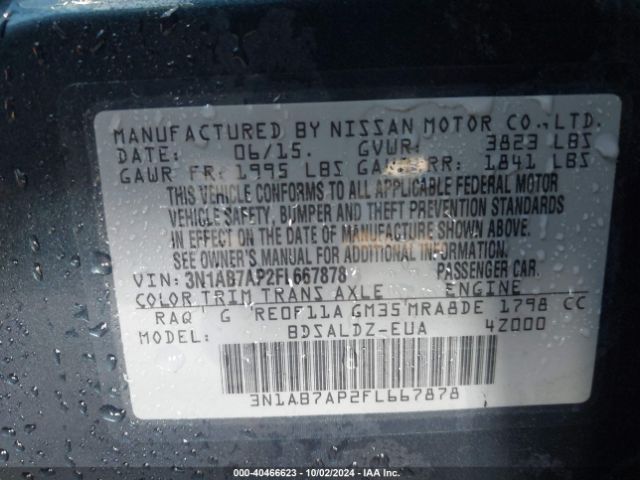 3N1AB7AP2FL667878 Nissan Sentra Fe+ S/s/sl/sr/sv