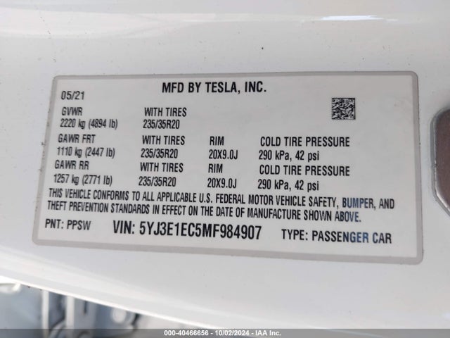 2021 TESLA MODEL 3 5YJ3E1EC5MF984907 Photo 8