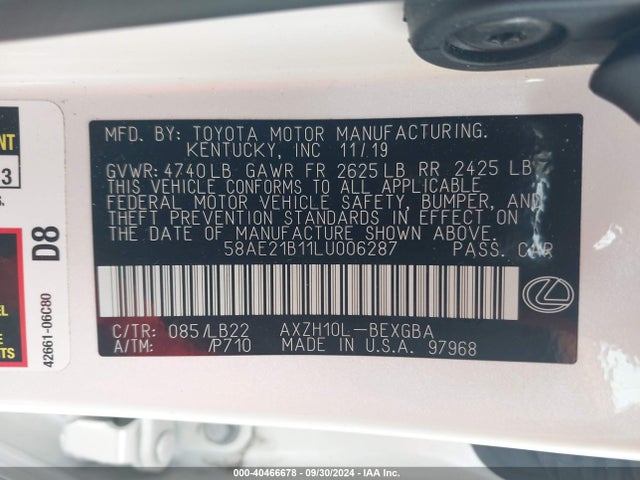 Lexus Es 300h Luxury 2020 58AE21B11LU006287 Image 9