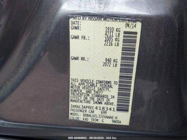 Nissan Altima 2.5 Sv 2014 1N4AL3AP4EC418341 Image 9