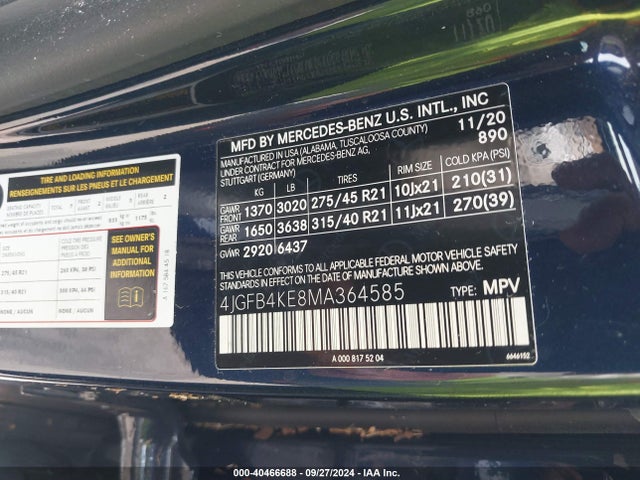 4JGFB4KE8MA364585 Mercedes-Benz Gle 350 4matic