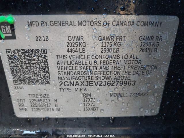 2GNAXJEV2J6279963 Chevrolet EQUINOX LT