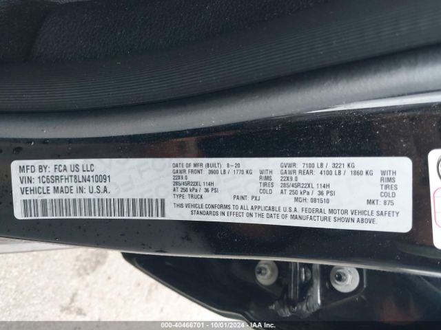 1C6SRFHT8LN410091 RAM 1500 Limited  4x4 5'7 Box