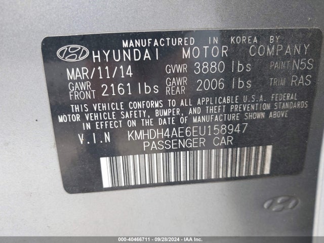 Hyundai ELANTRA SE 2014 KMHDH4AE6EU158947 Image 9