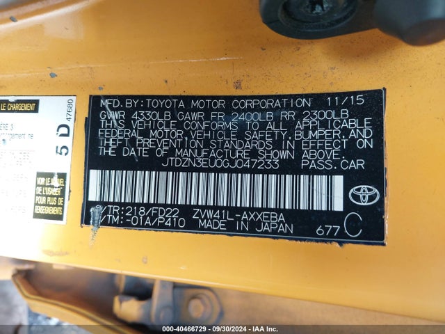 Toyota Prius V Two 2016 JTDZN3EU0GJ047233 Image 9