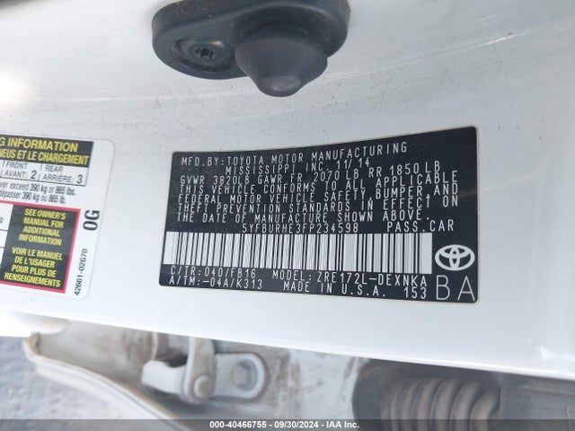 Toyota COROLLA LE 2015 5YFBURHE3FP234598 Image 9