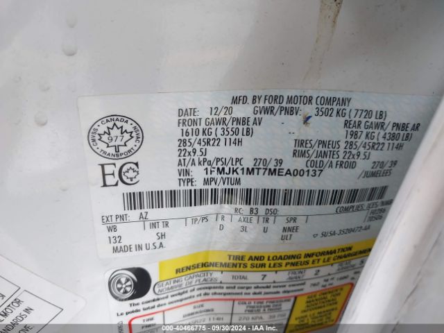 1FMJK1MT7MEA00137 Ford Expedition Max Platinum