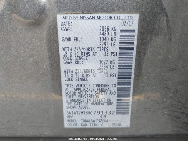 5N1AT2MT8HC791332 Nissan Rogue Sl